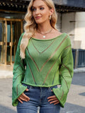 Openwork Boat Neck Long Sleeve Sweater - Trendsi - Flyclothing LLC