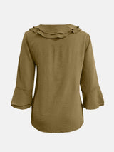 Full Size Ruffled V-Neck Flounce Sleeve Blouse - Trendsi - Flyclothing LLC