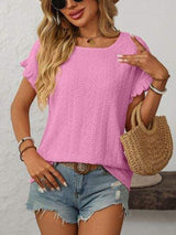 Mandy Eyelet Round Neck Short Sleeve Top - Trendsi - Flyclothing LLC