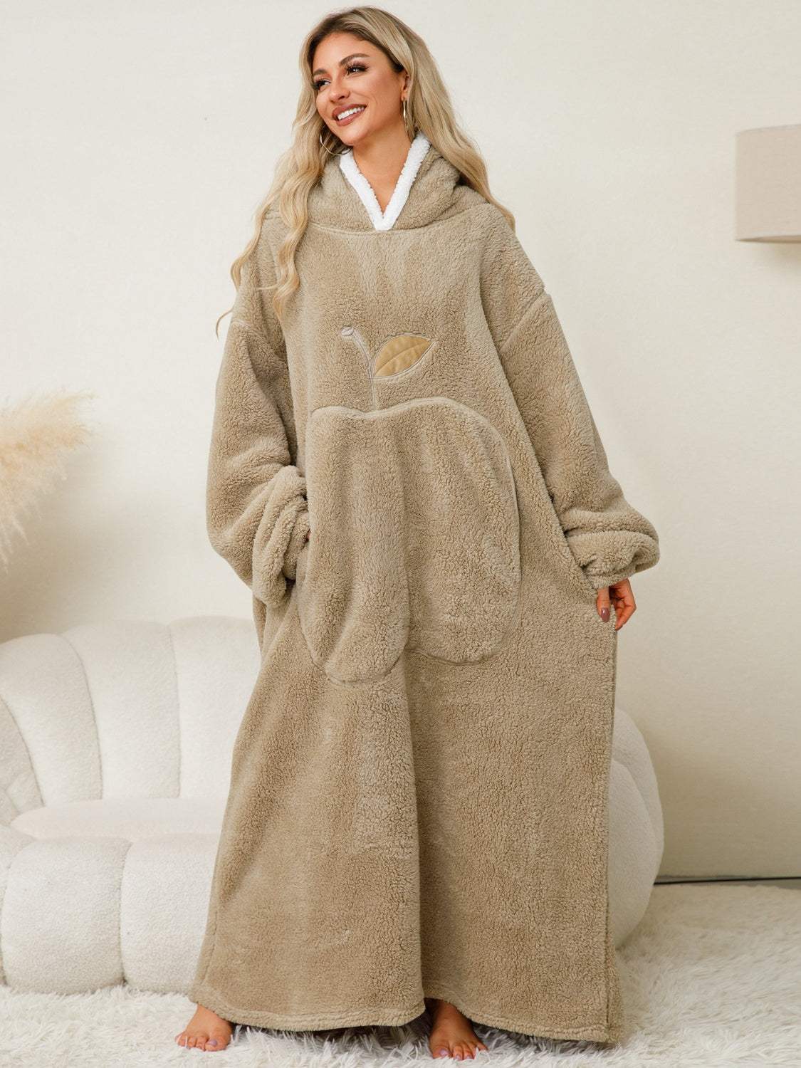 Pocketed Contrast Long Sleeve Hooded Lounge Dress - Trendsi - Flyclothing LLC