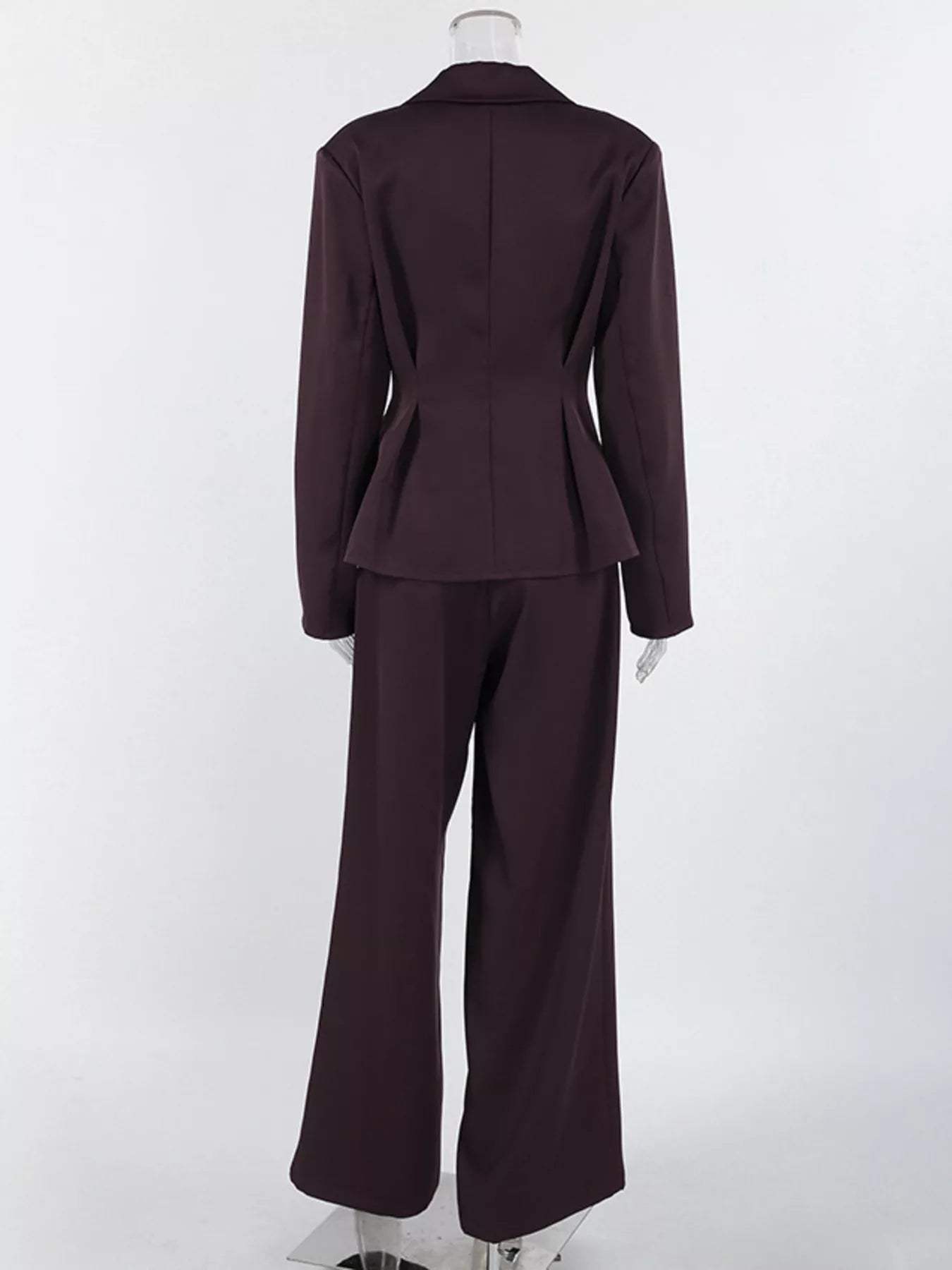 One-Button Blazer and Wide-Leg Pants Set - Trendsi - Flyclothing LLC