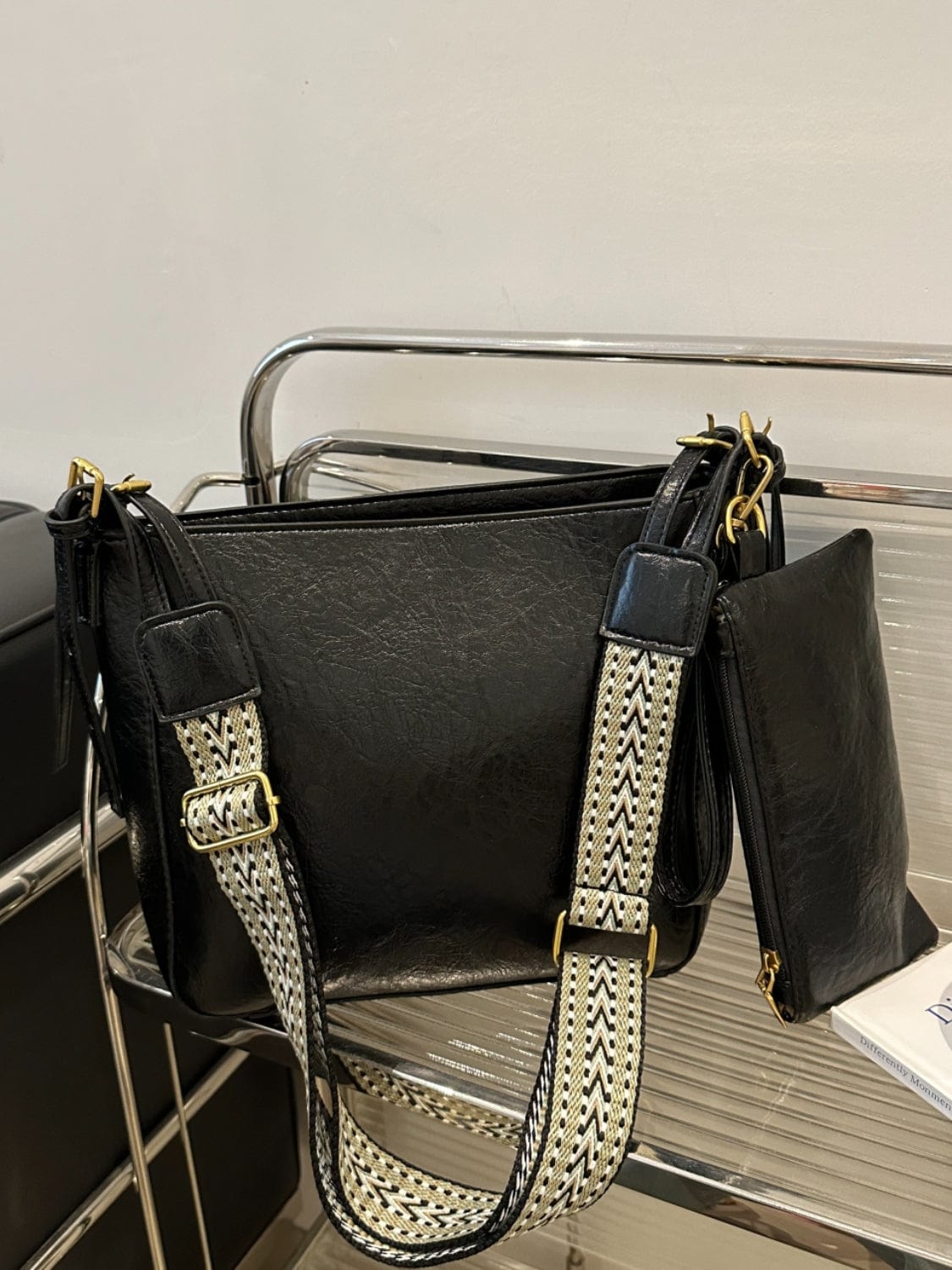 PU Leather Adjustable Strap Crossbody Bag with Pouch - Trendsi