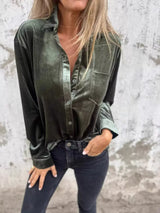Full Size Velvet Button-Up Long Sleeve Shirt Plus Size - Trendsi - Flyclothing LLC