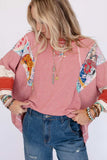 Striped Floral Patchwork Round Neck Top - Trendsi - Flyclothing LLC
