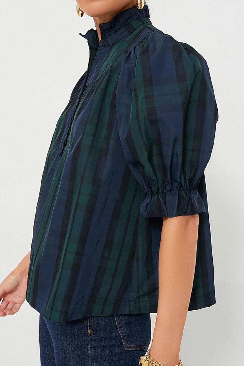 Puff Sleeve Frilled Trim Elegant Blouse - Trendsi - Flyclothing LLC