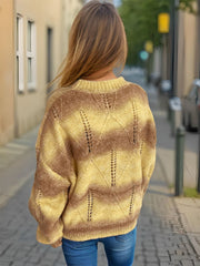 Openwork Round Neck Long Sleeve Sweater - Trendsi