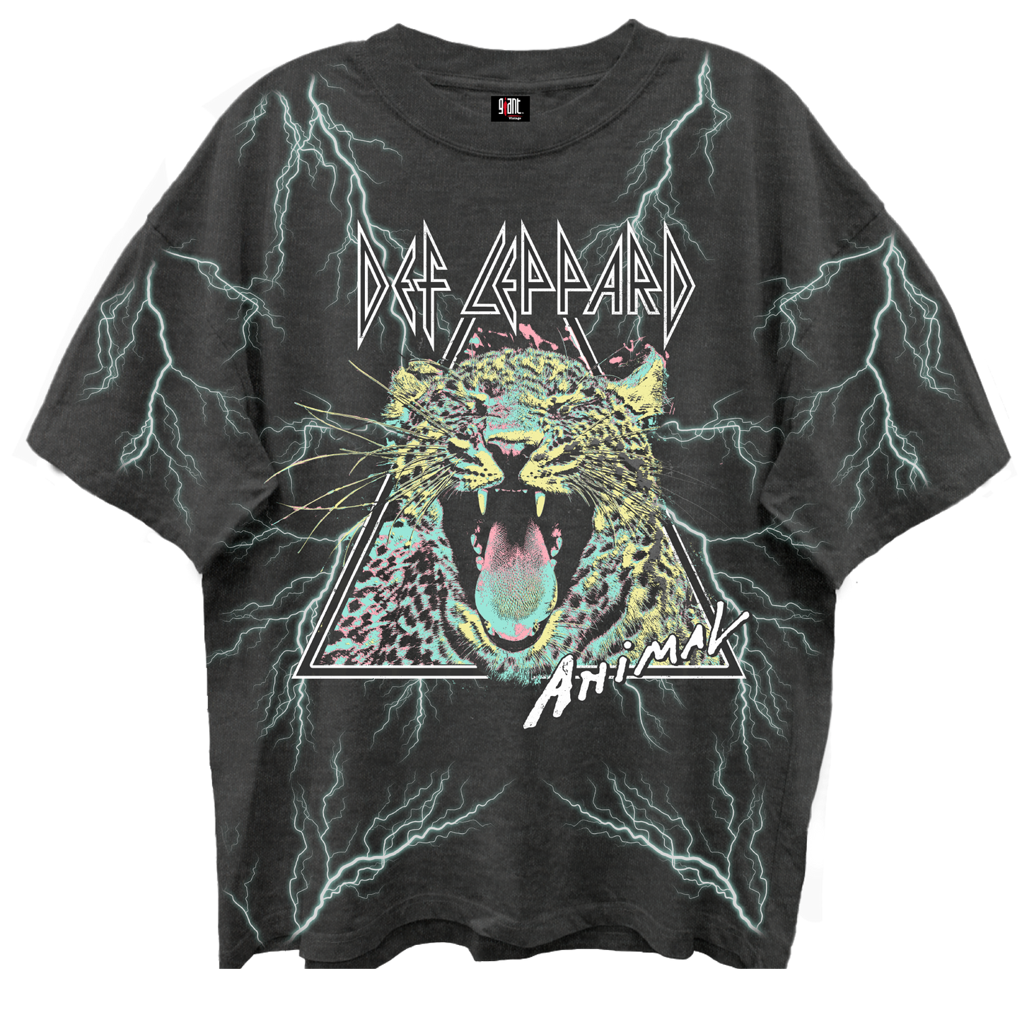 DEF LEPPARD ANIMAL ALL OVER PRINT VINTAGE BLACK ENZYME WASH T-SHIRT/GIANT VINTAGE