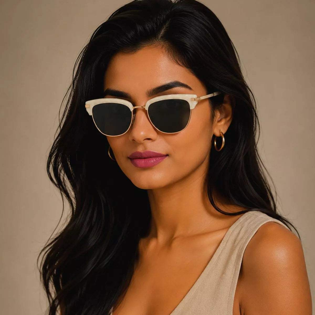 Classic Clubmaster Style Sunglasses with Gold Accents - Trendsi - Flyclothing LLC
