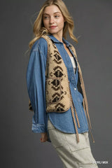 Umgee Mix Patterned Sherpa Tie-Front Vest - Trendsi - Flyclothing LLC