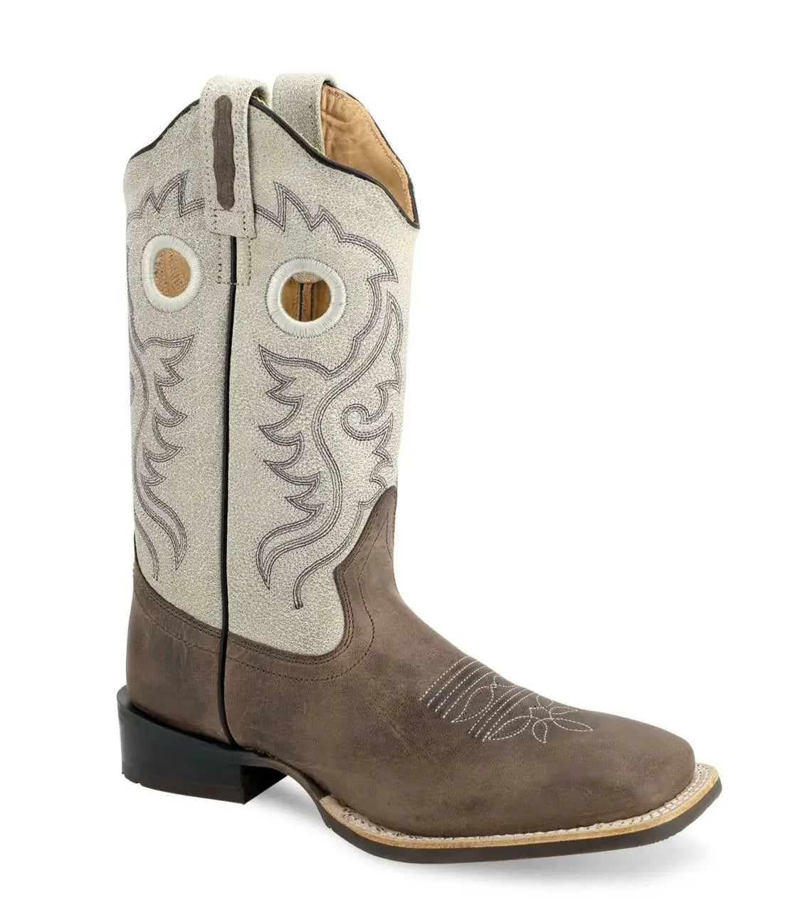 Old West Chocolate Brown Foot Vintage White Shaft Women's Broad Square Toe Boots - Old West - Flyclothing LLC