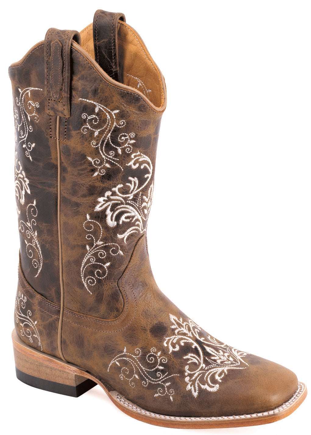 Old West Women's Broad Square Toe Boots Burnt Tan 18177 - Old West - Flyclothing LLC
