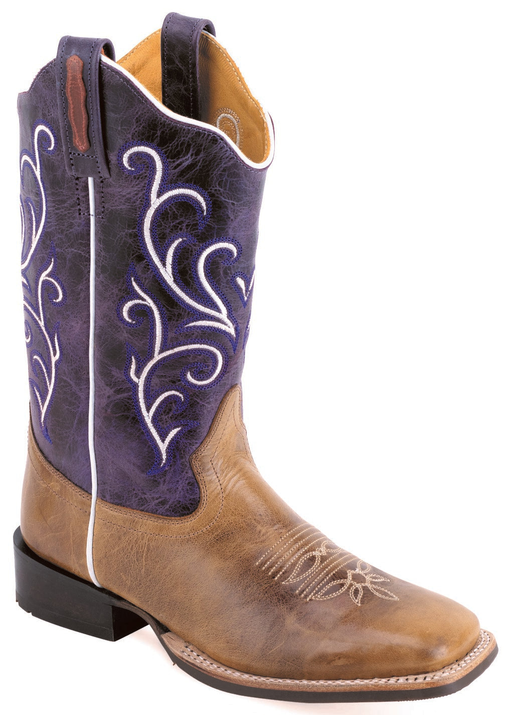 Old West Women's Broad Square Toe Boots Cactus Tan Foot / Burnt Lilac Shaft 18178 - Old West - Flyclothing LLC