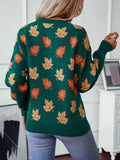 Maple Leaf Round Neck Long Sleeve Sweater - Trendsi