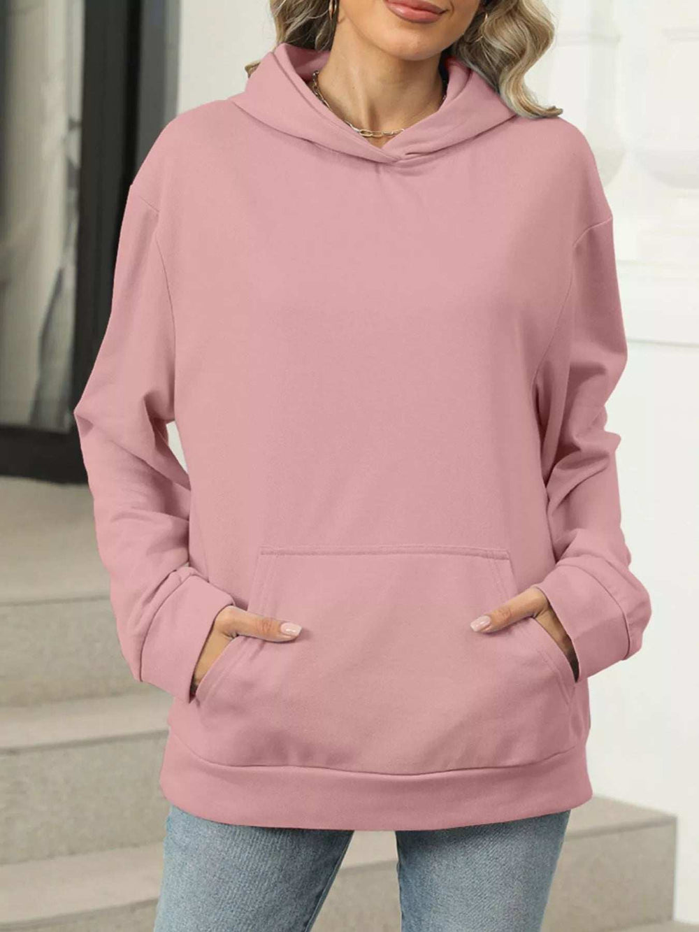 Kangaroo Pocket Long Sleeve Hoodie - Trendsi - Flyclothing LLC