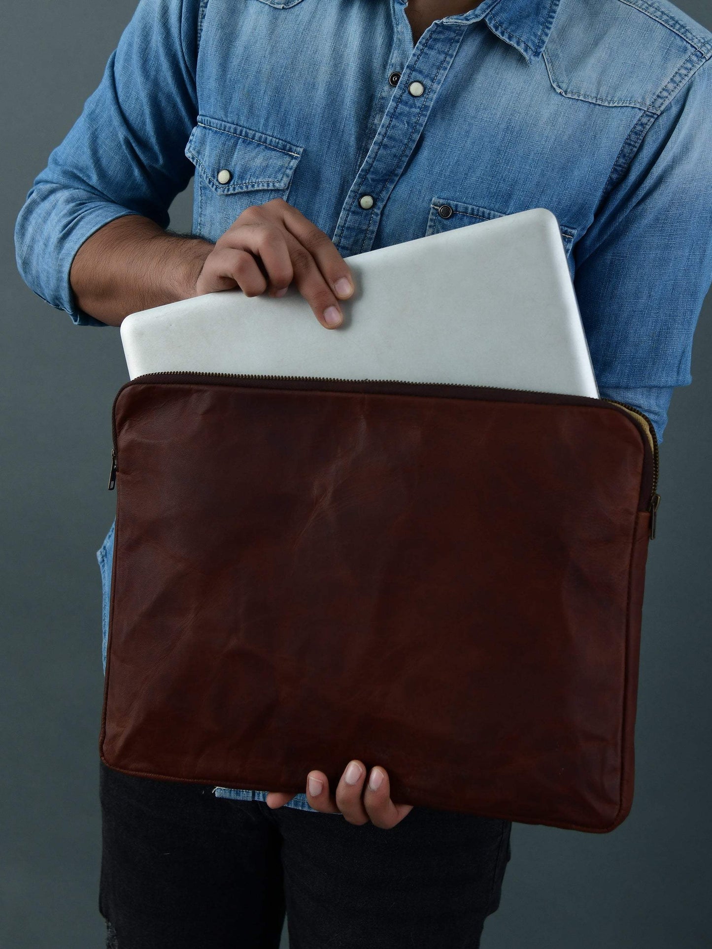 Zento Laptop Sleeve - Dark Brown - Classy Leather Bags - Flyclothing LLC