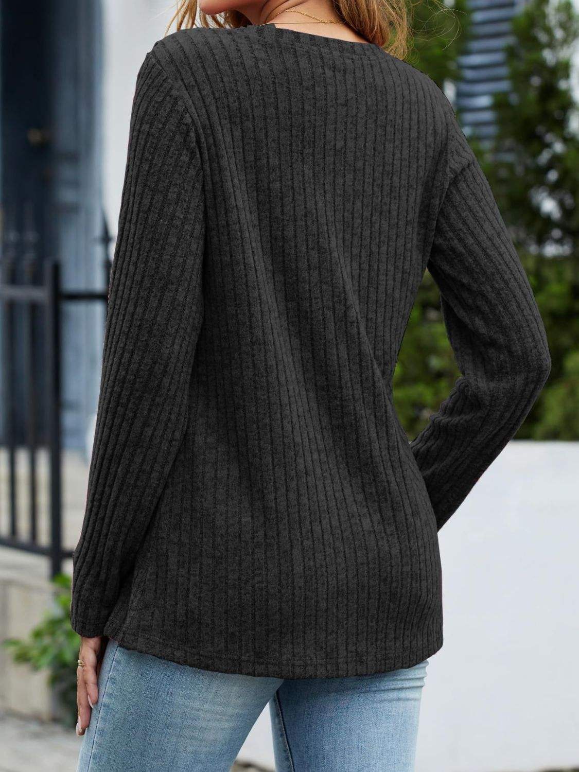 V-Neck Long Sleeve T-Shirt - Trendsi - Flyclothing LLC
