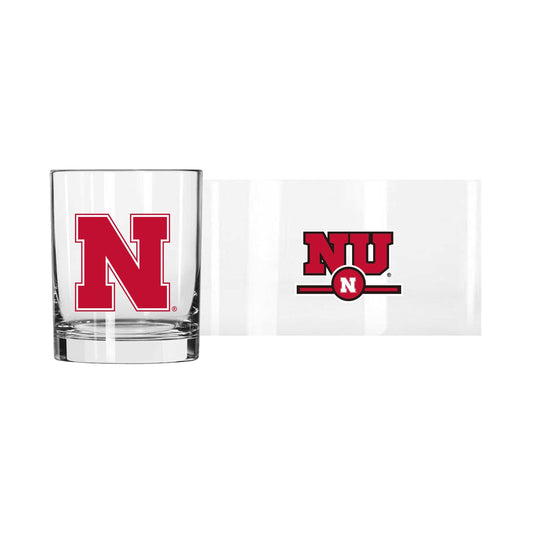 Nebraska 14oz Letterman Rocks Glass - Logo Brands - Flyclothing LLC