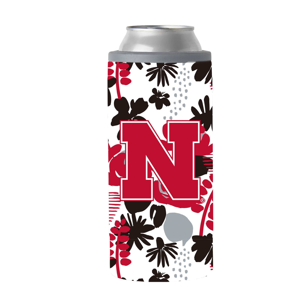 Nebraska 12oz Floral Slim Can Coolie - Logo Brands - Flyclothing LLC