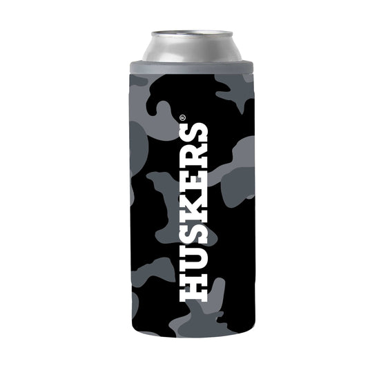 Nebraska Black Camo 12oz Slim Can Coolie - Logo Brands - Flyclothing LLC
