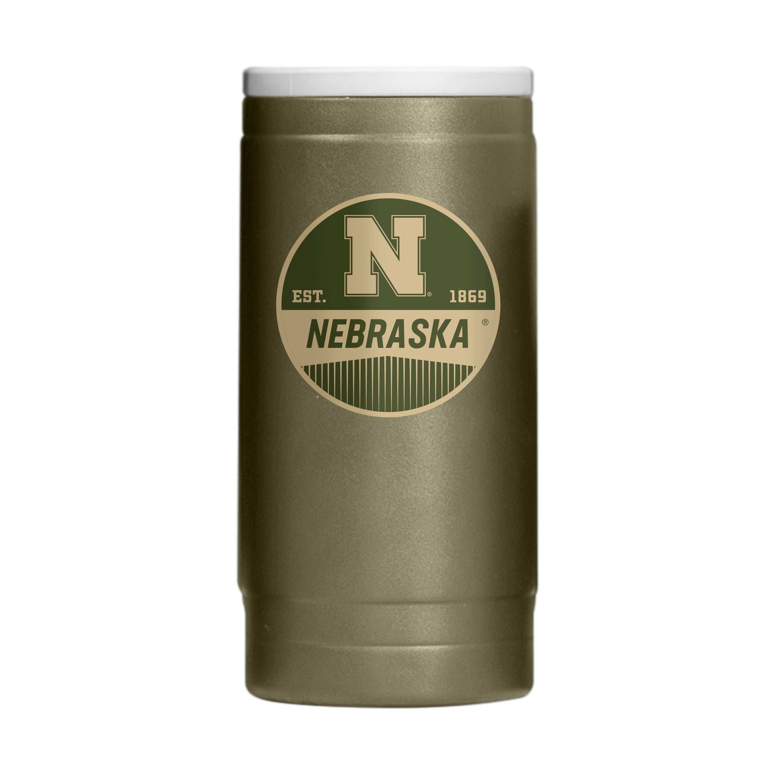 Nebraska Badge Powder Coat Slim Can Coolie - Logo Brands - Flyclothing LLC