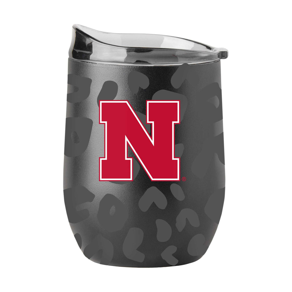 Nebraska Leopard 16oz Black Powdercoat Curved Beverage - Logo Brands - Flyclothing LLC