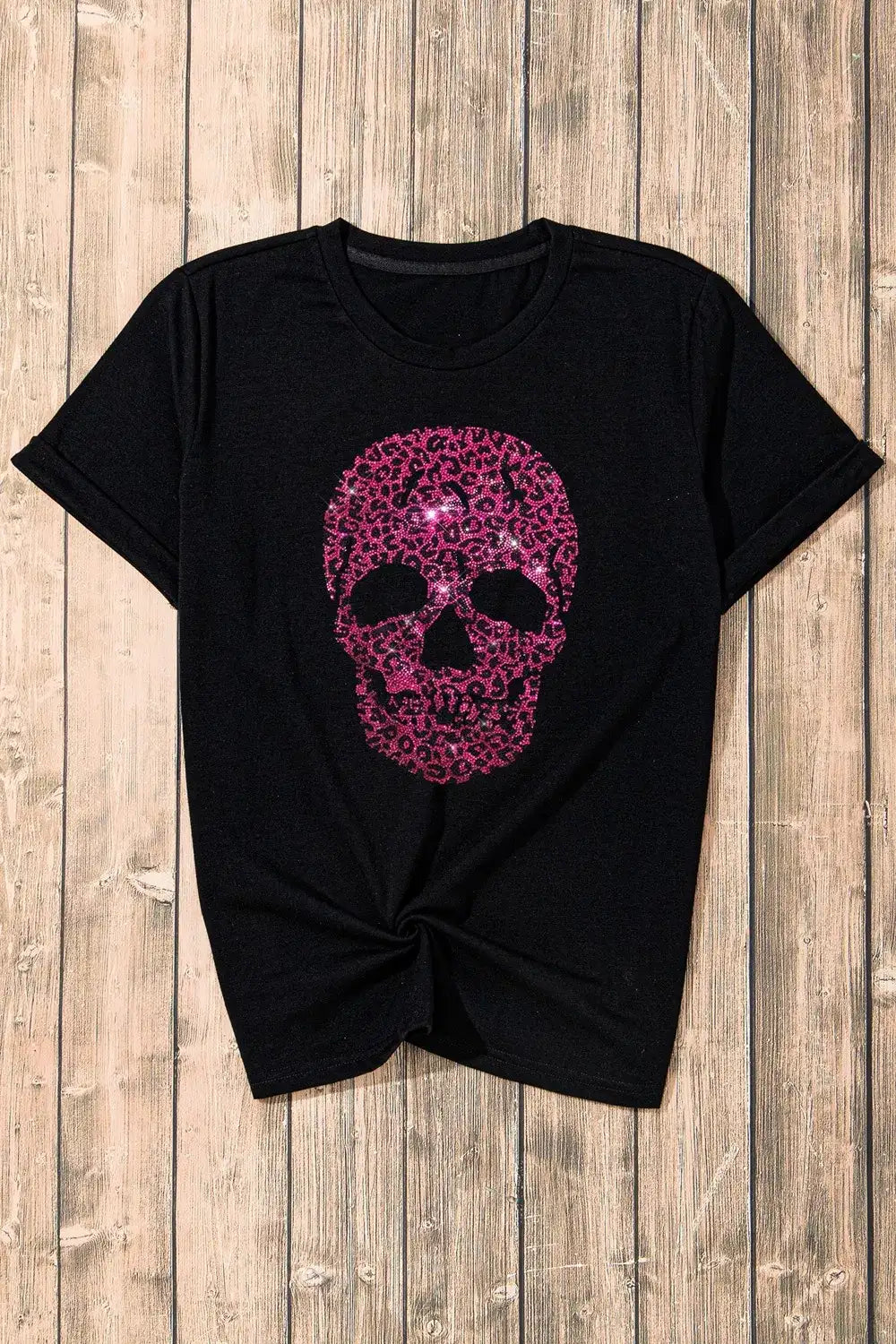 Rhinestone Skull Graphic Crew Neck T Shirt - Trendsi - Flyclothing LLC