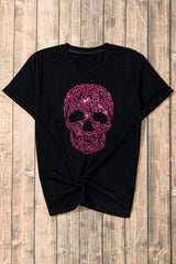 Rhinestone Skull Graphic Crew Neck T Shirt - Trendsi - Flyclothing LLC