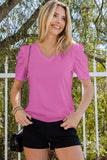 Puff Sleeve V-Neck Tee - Trendsi - Flyclothing LLC