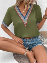 Full Size V-Neck Short Sleeve Blouse - Trendsi
