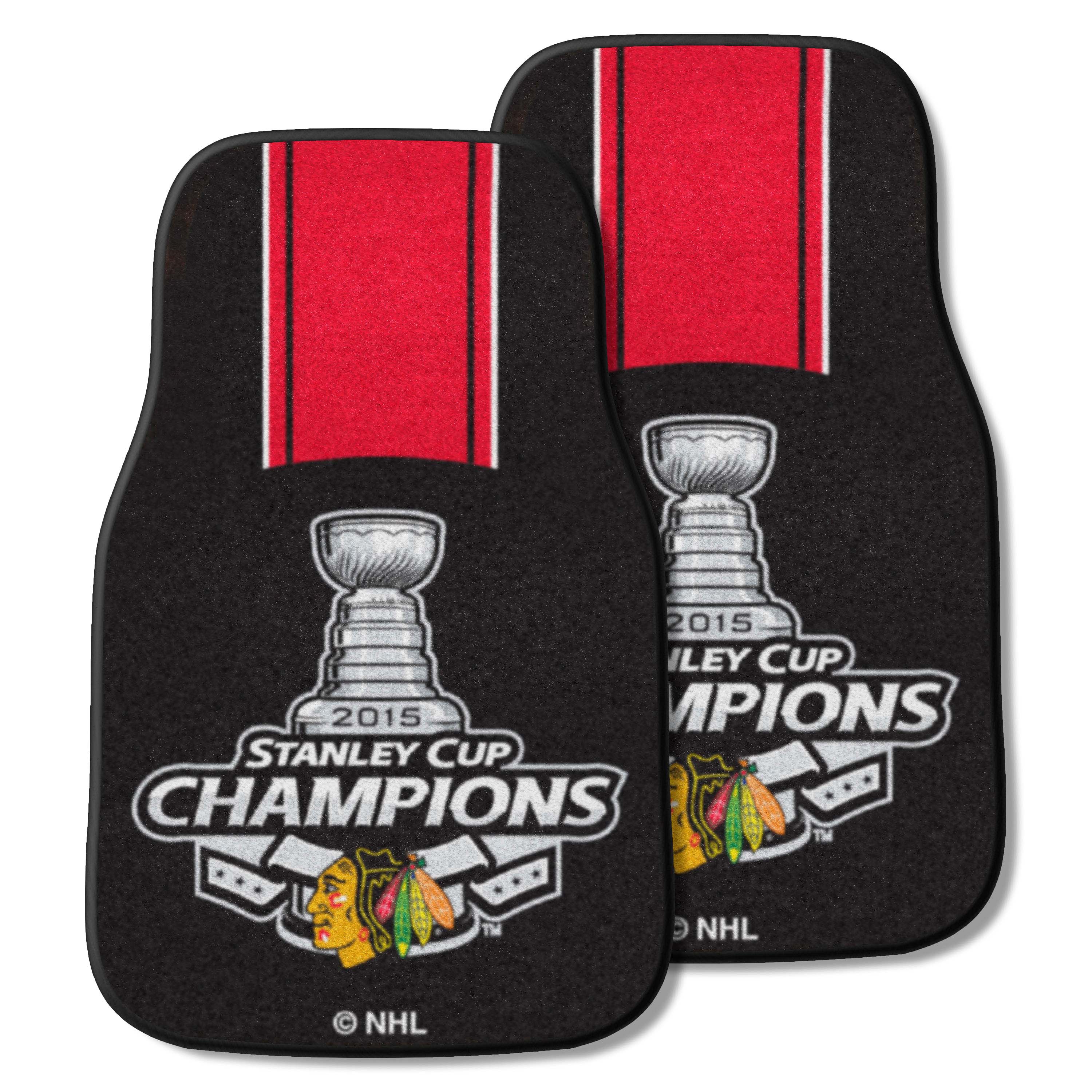 Chicago Blackhawks Front Carpet Car Mat Set - 2 Pieces, 2015 NHL Stanley Cup Champions - Chicago Blackhawks