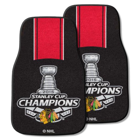 Chicago Blackhawks Front Carpet Car Mat Set - 2 Pieces, 2015 NHL Stanley Cup Champions - Chicago Blackhawks