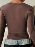 V-Neck Long Sleeve Fitted T-Shirt - Trendsi - Flyclothing LLC