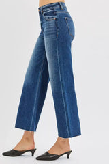RISEN Full Size Mid Rise Crop Wide Raw Cut Hem Jeans Plus Size - Trendsi - Flyclothing LLC