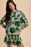 Annie Wear Flower Pattern Drawstring Hooded Top and Shorts Sweater Set - Trendsi