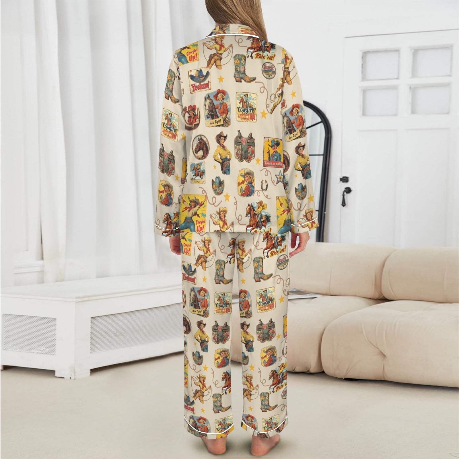 Baha Ranch Vintage Cowgirl Collage Western Rodeo Satin Pajamas - Baha Ranch Western Wear - Flyclothing LLC