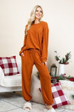 Super Lady Full Size Fuzzy Hacci Brush Round Neck Top and Pants Lounge Set - Trendsi