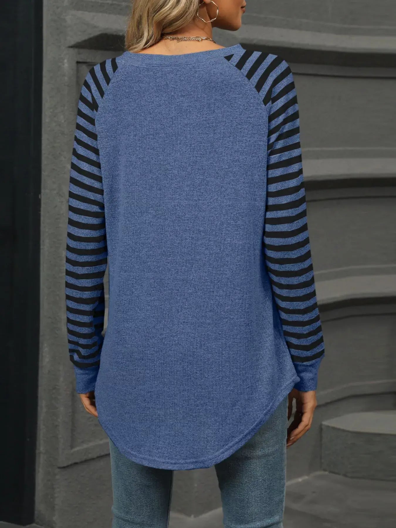 Striped Round Neck Raglan Sleeve T-Shirt - Trendsi - Flyclothing LLC