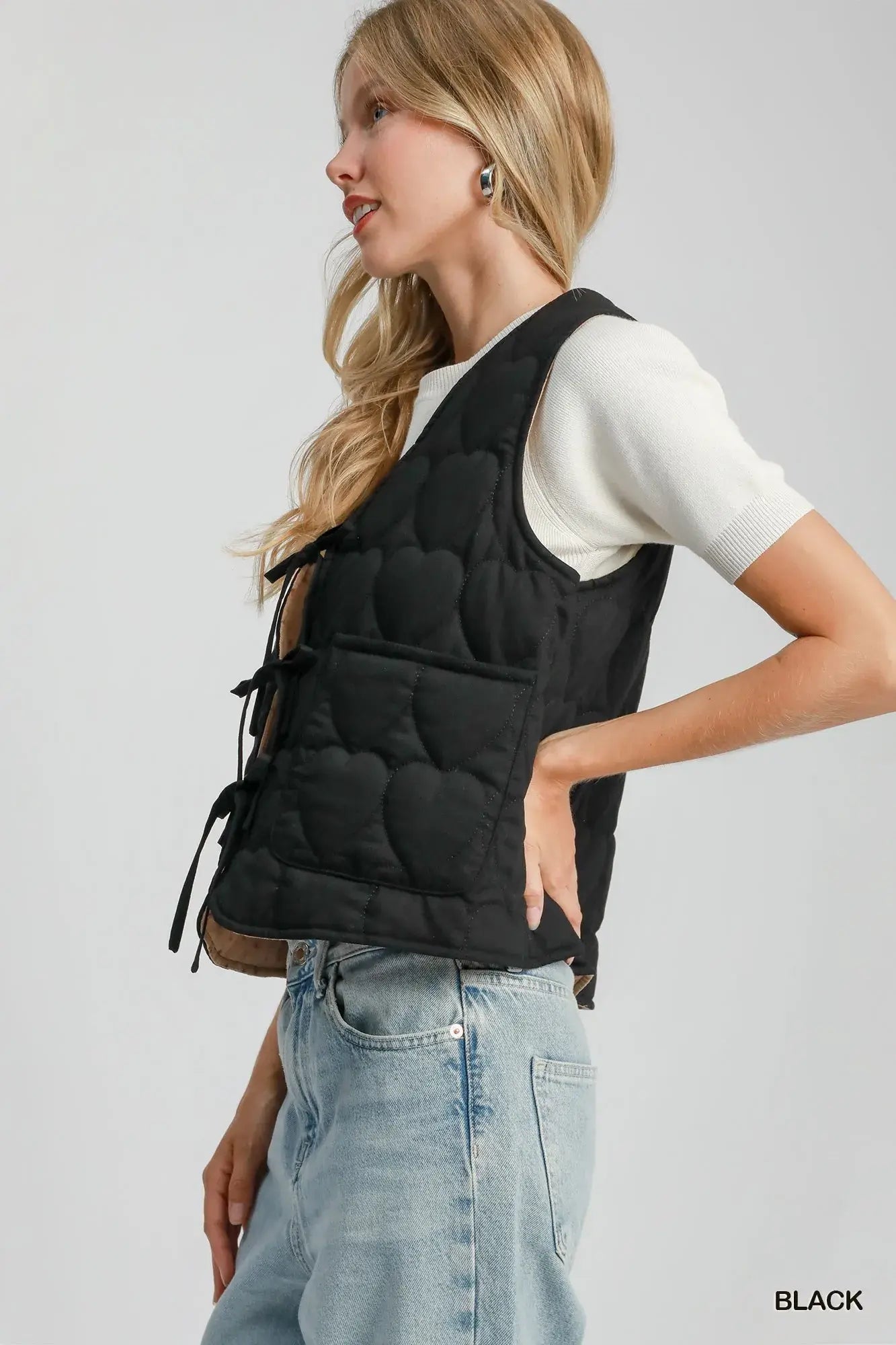 Umgee Heart Quilted Tie-Front Vest - Trendsi - Flyclothing LLC
