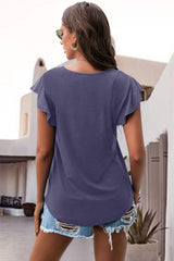 Ruffled Round Neck Cap Sleeve Blouse - Trendsi - Flyclothing LLC