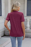 Notched Short Sleeve Solid Color Top - Trendsi - Flyclothing LLC