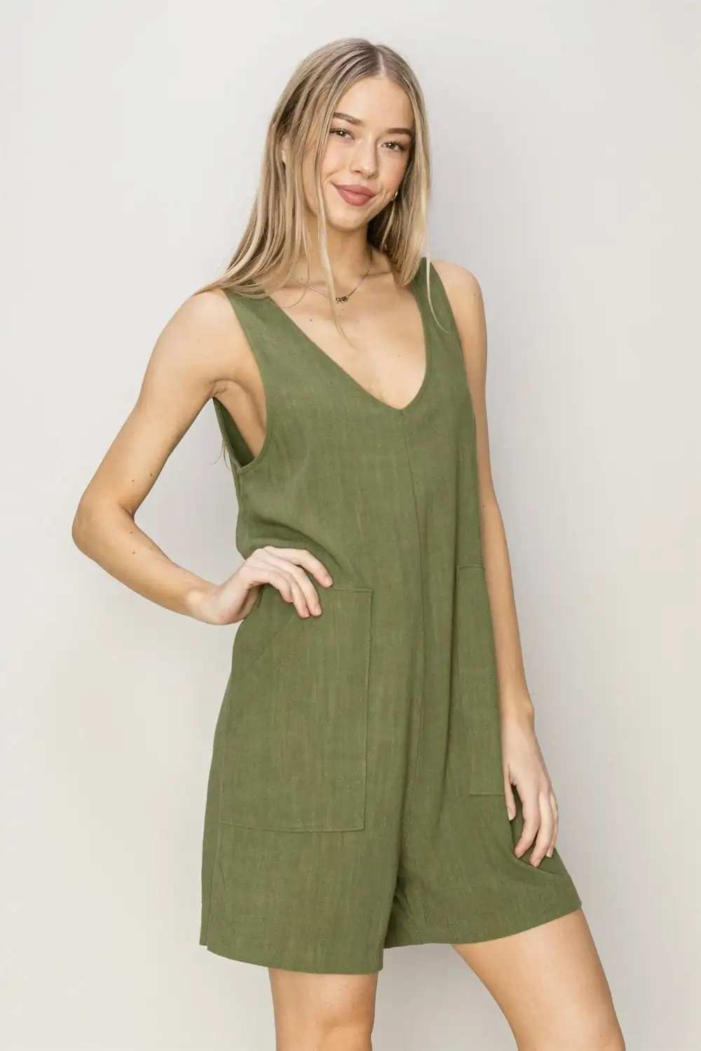 HYFVE V-Neck Sleeveless Romper with Pockets - Trendsi - Flyclothing LLC