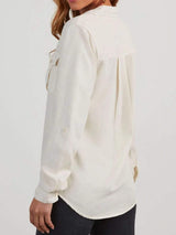 Collared Neck Roll-Tab Sleeve Denim Top - Trendsi - Flyclothing LLC