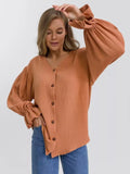 Button Up Flounce Sleeve Shirt - Trendsi