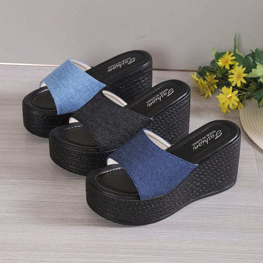 Open Toe Mid Heel Wedge Sandals - Trendsi - Flyclothing LLC