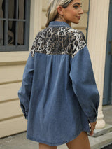 Leopard Button Up Long Sleeve Denim Jacket - Trendsi - Flyclothing LLC