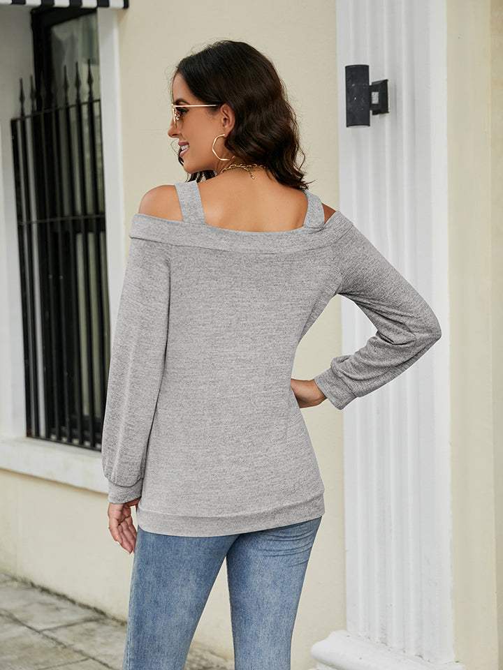 Cold Shoulder Cutout Square Neck Blouse - Trendsi - Flyclothing LLC