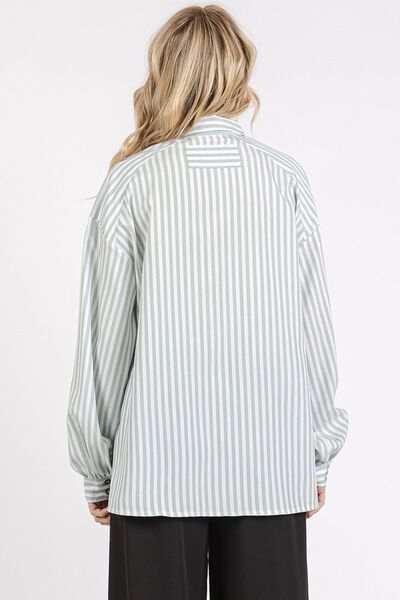 Mittoshop Button Down Striped Long Sleeve Shirt - Trendsi - Flyclothing LLC