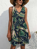 FAM-FAM Printed V-Neck Sleeveless Mini Dress - Trendsi - Flyclothing LLC