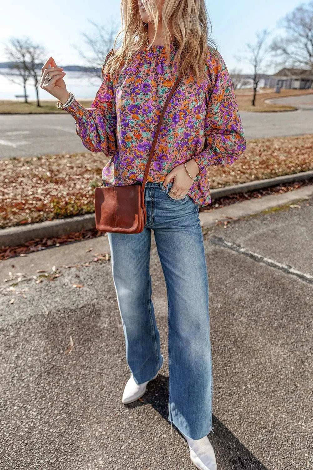 Floral Round Neck Long Sleeve Blouse - Trendsi - Flyclothing LLC
