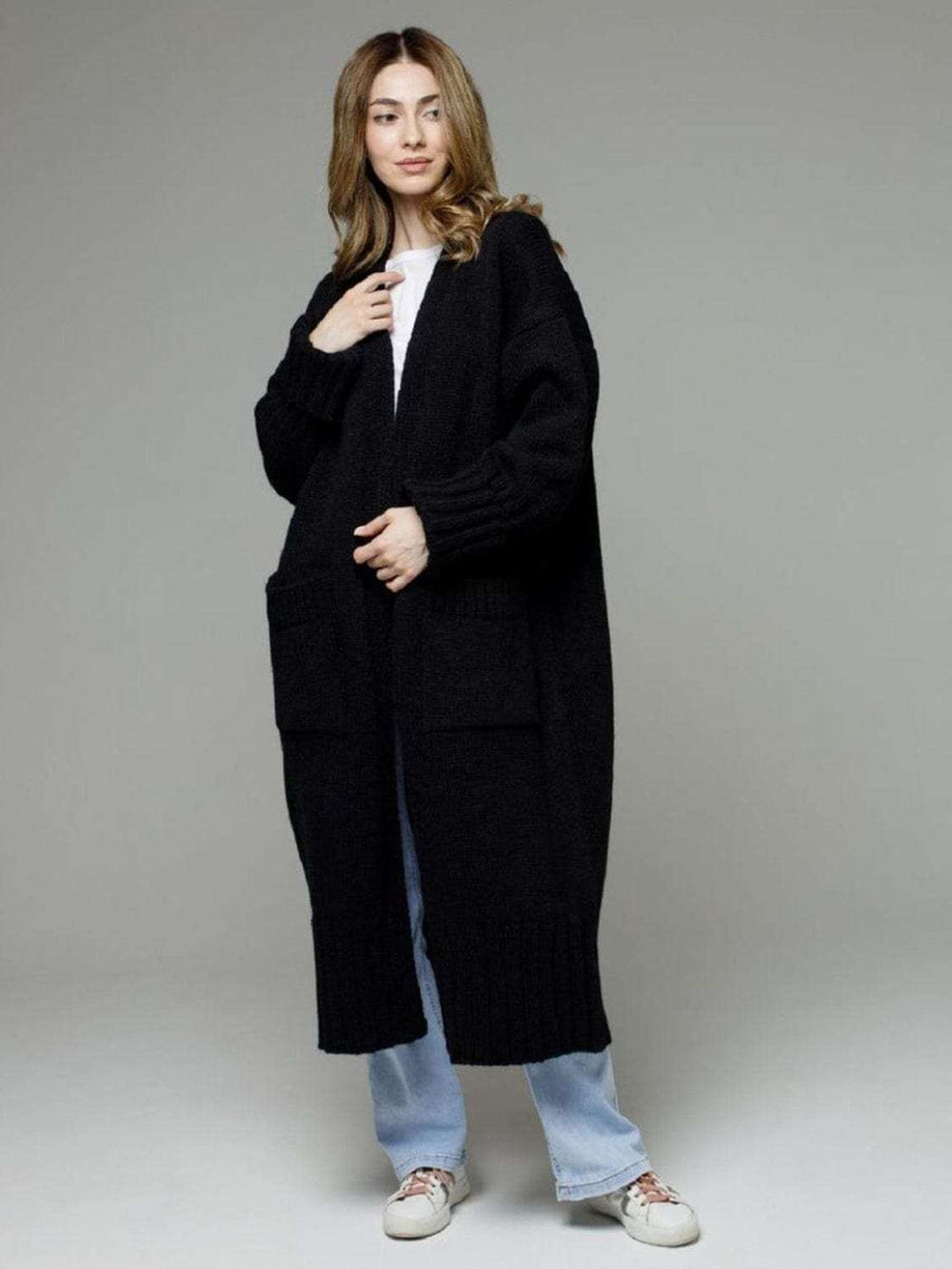 Pocketed Open Front Dropped Shoulder Cardigan - Trendsi - Flyclothing LLC